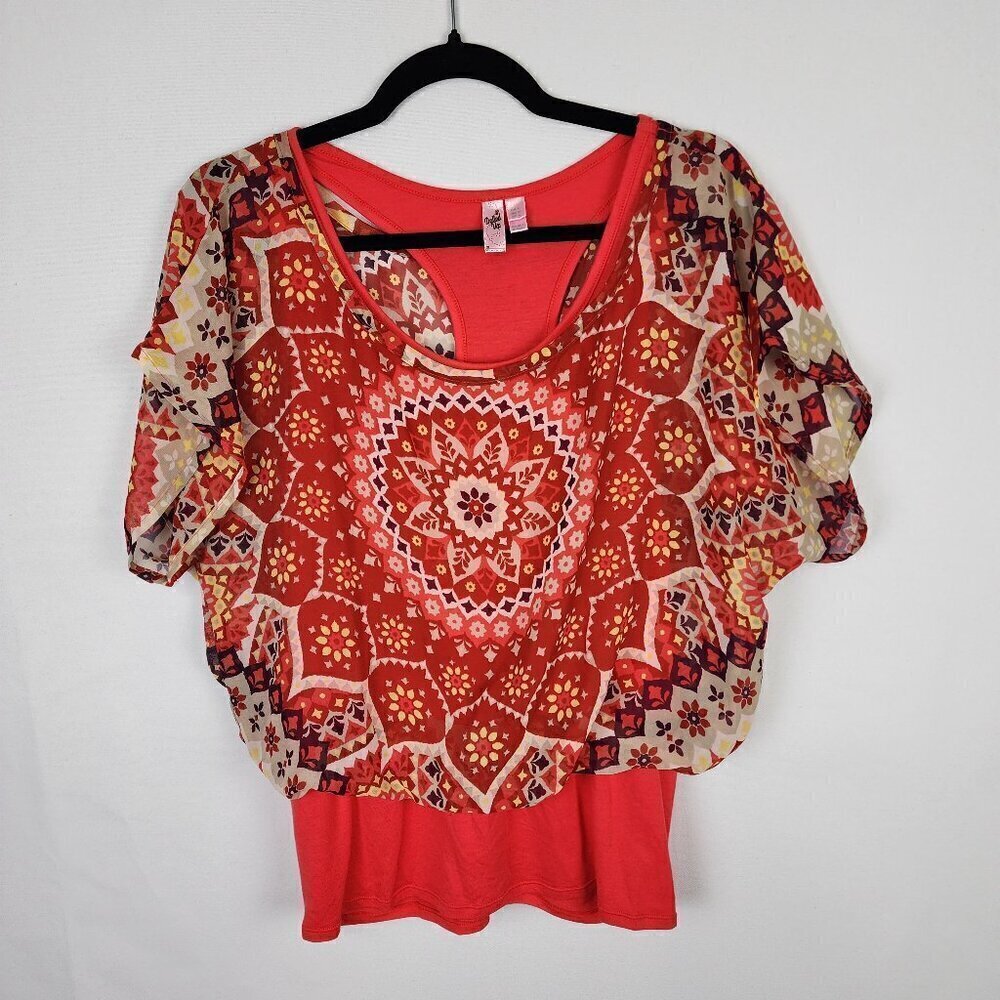 Dolled Up By FANG Layered Look Geometric‎ Print Blouse XL